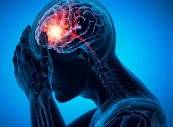 Man with a strong headache -  Brain Stroke - Medical X Ray 3D Illustration with blue background